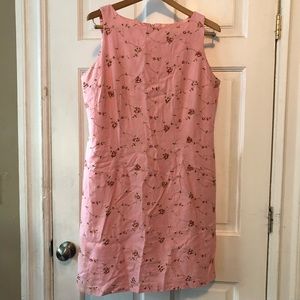 Pink linen embroidered dress
